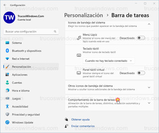 Personalización > Barra de tareas - Comportamiento de la barra de tareas