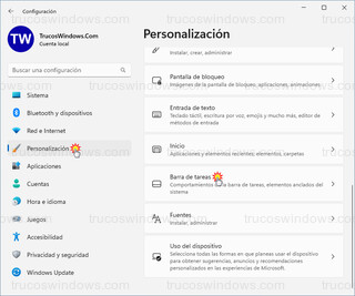 Windows 11 - Personalización > Barra de tareas