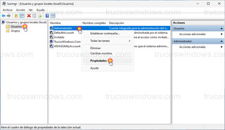 lusrmgr.msc - Propiedades de la cuenta Administrador integrada