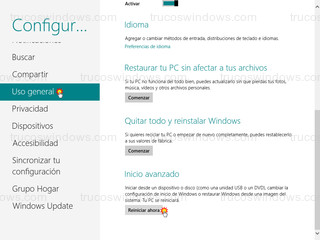 Windows 8 - Reiniciar ahora (inicio avanzado)