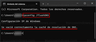 Windows 11 - Símbolo del sistema - Limpiar caché DNS - ipconfig /flushDNS