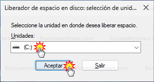 Liberador de espacio en disco - Selección de unidad para liberar espacio