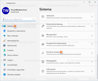 Windows 11 - Sistema > Escritorio remoto