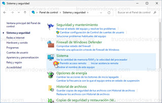 Panel de control > Sistema y seguridad - Sistema > Permitir acceso remoto