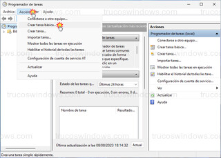 Windows 11 - Programador de tareas - Acción > Crear tarea básica...