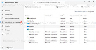 Windows 11 - Administrador de tareas - Aplicaciones de arranque