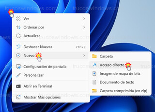 Windows 11 - Crear Nuevo > Acceso directo