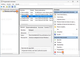 Windows 11 - Programador de tareas - Eliminar tarea