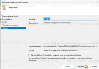 Windows 11 - Programador de tareas - Finalizar