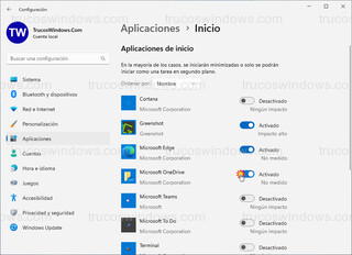 Windows 11 - Aplicaciones - Inicio > Aplicaciones de inicio