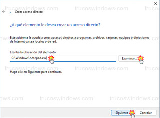 Windows 11 - Crear acceso directo - Ubicación del elemento