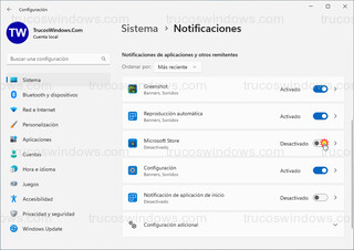 Windows 11 - Desactivar notificaciones de una aplicación