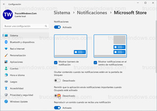 Windows 11 - Permitir que la aplicación envíe notificaciones importantes cuando Ocupado esté activado