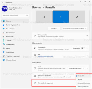 Windows 11 - Cambiar la orientación a una pantalla