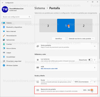 Windows 11 - Cambiar resolución a una pantalla
