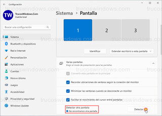 Sistema > Pantalla - Detectar otra pantalla