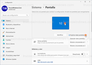 Windows 11 - Duplicar 2 pantallas > Duplicar estas pantallas