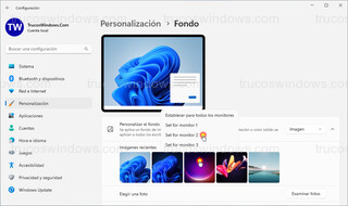 Personalización > Fondo - Fijar fondo de pantalla a un solo escritorio