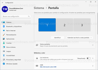 Sistema > Pantalla - Monitores conectados con cable