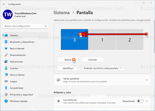 Sistema > Pantalla - Mover pantalla 3 al lado izquierdo