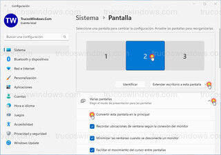 Windows 11 - Multipantalla para juegos > Configuración en Windows
