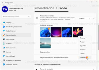 Windows 11 - Repartir fondo de pantalla entre todas las pantallas > Extender