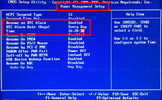 BIOS - Reanudar con alarma RTC (Resume on RTC Alarm)